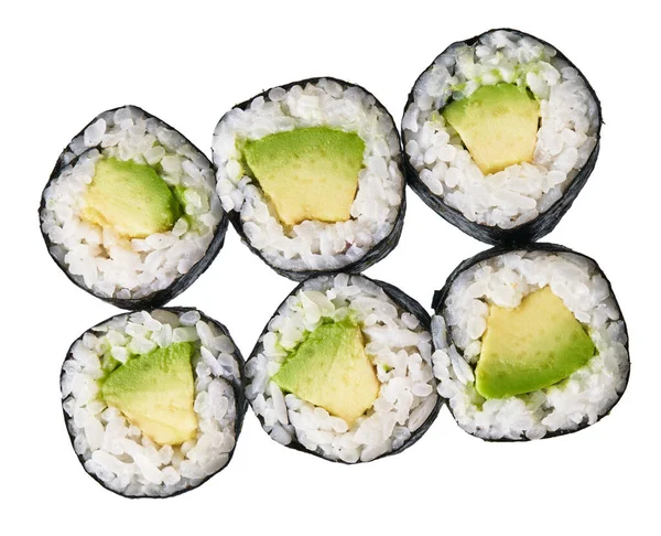 Group Avocado Sushi Maki Isolated White Background — Stock Photo, Image