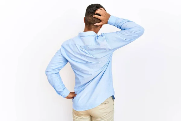 Young Hispanic Man Wearing Business Shirt Standing Isolated Background Backwards — Stok fotoğraf