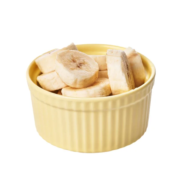Ciotola Fette Banana Isolate Fondo Bianco — Foto Stock