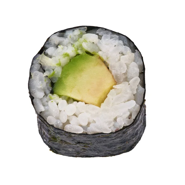 Single Avocado Sushi Maki Geïsoleerd Witte Achtergrond — Stockfoto