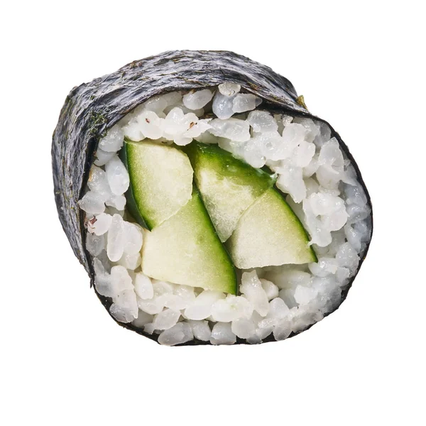 Pojedynczy Maki Sushi Ogórek Izolowane Białym Tle — Zdjęcie stockowe