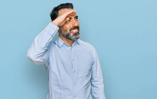 Middle Aged Man Beard Wearing Business Shirt Very Happy Smiling — Stockfoto