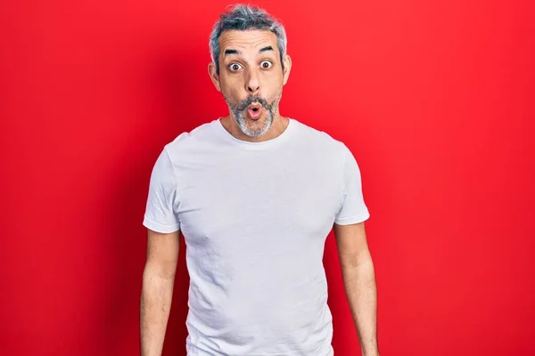 Handsome Middle Age Man Grey Hair Wearing Casual White Shirt — Foto Stock