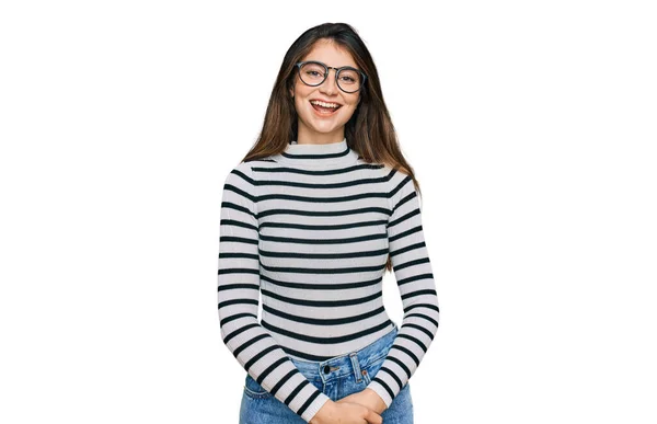 Young Beautiful Teen Girl Wearing Casual Clothes Glasses Happy Cool — Foto de Stock