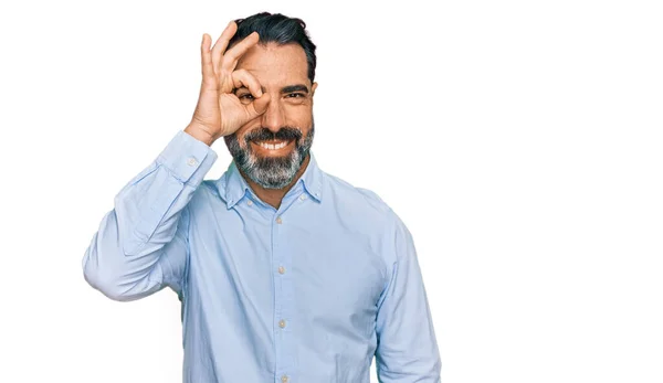 Middle Aged Man Beard Wearing Business Shirt Doing Gesture Hand — Foto Stock