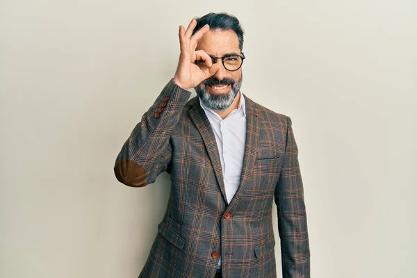 Middle Age Man Beard Grey Hair Wearing Business Jacket Glasses — Fotografia de Stock