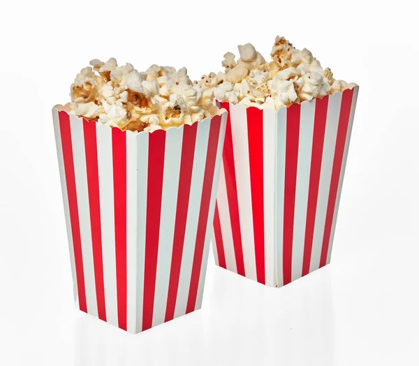 Two Packs Salty Popcorns Isolated White Background — Stock Photo, Image