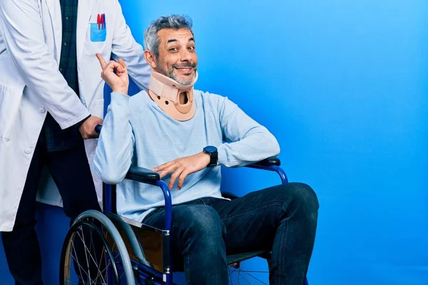 Handsome Middle Age Man Grey Hair Wheelchair Wearing Cervical Collar — Foto de Stock