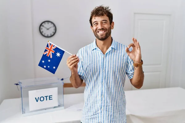 Young Handsome Man Political Campaign Election Holding Australia Flag Doing — Photo