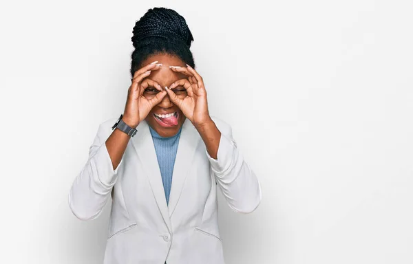 Giovane Donna Afroamericana Che Indossa Abiti Lavoro Facendo Gesto Come — Foto Stock