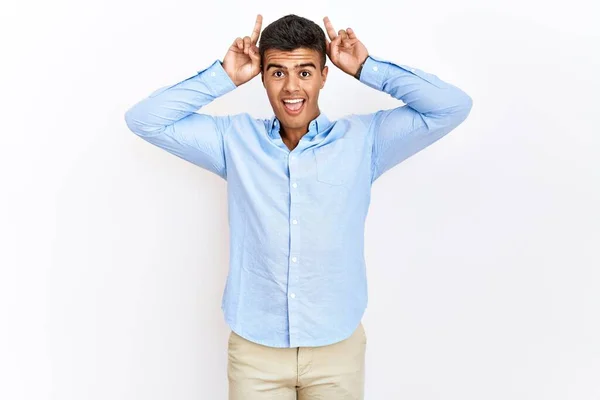 Young Hispanic Man Wearing Business Shirt Standing Isolated Background Posing — Foto Stock