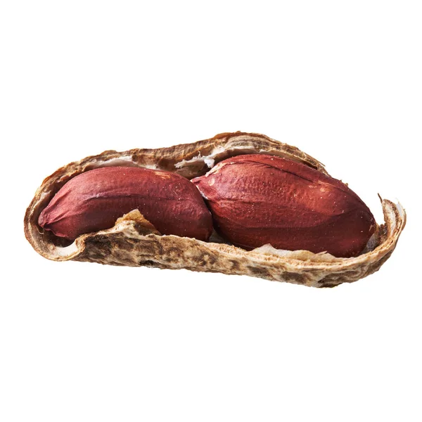 Invólucro Amendoim Médio Com Amendoim Isolado Sobre Fundo Branco — Fotografia de Stock