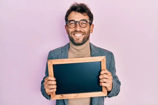 Handsome Man Beard Holding Blackboard Smiling Happy Cool Smile Face — Stock fotografie
