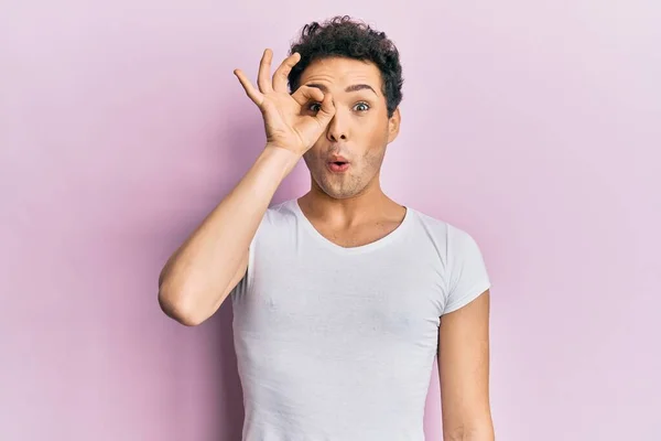 Young Handsome Man Wearing Casual White Shirt Doing Gesture Shocked — Stockfoto