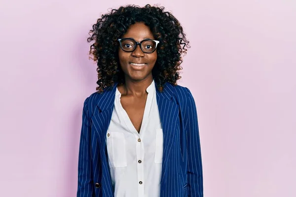 Young African American Woman Wearing Business Clothes Glasses Happy Cool — 图库照片