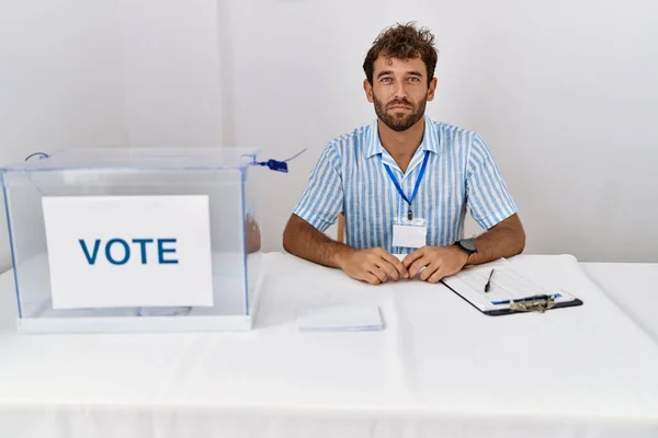 Young Handsome Man Political Election Sitting Ballot Depressed Worry Distress — Stockfoto