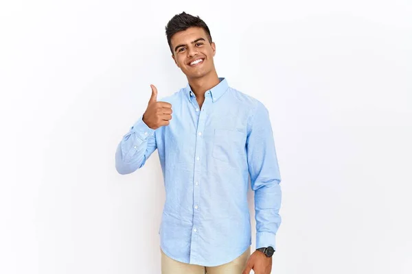 Young Hispanic Man Wearing Business Shirt Standing Isolated Background Doing — Stok fotoğraf