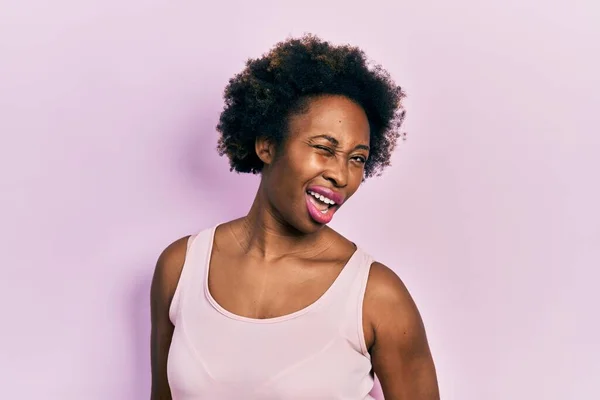 Young African American Woman Wearing Casual Sleeveless Shirt Winking Looking — Stock Photo, Image