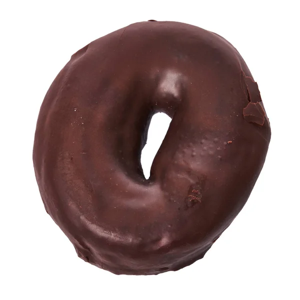 白い背景に隔離されたシングルおいしいチョコレートドーナツ — ストック写真