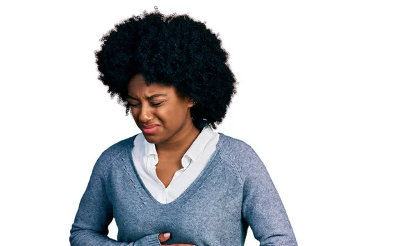 Mujer Afroamericana Joven Que Usa Ropa Negocios Con Mano Estómago — Foto de Stock
