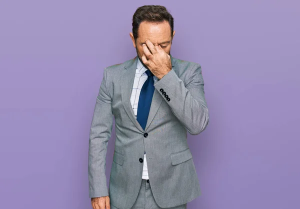 Middle Age Man Wearing Business Clothes Tired Rubbing Nose Eyes — Foto Stock
