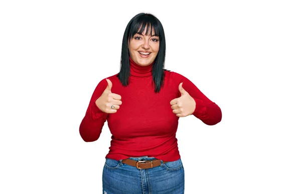 Young Hispanic Woman Wearing Casual Clothes Success Sign Doing Positive — Stock Photo, Image