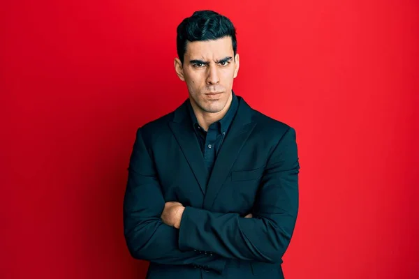 Handsome Hispanic Business Man Arms Crossed Gesture Skeptic Nervous Frowning — Stockfoto