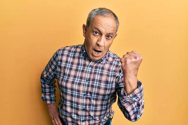 Handsome Senior Man Grey Hair Wearing Casual Shirt Angry Mad — Stockfoto