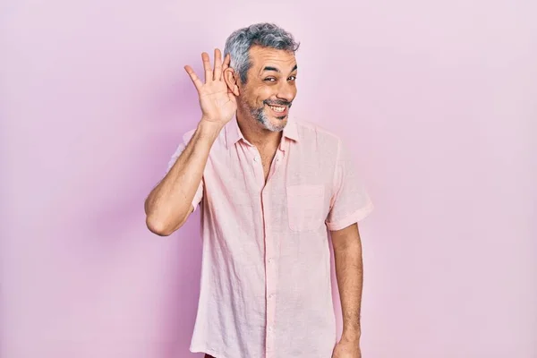 Handsome Middle Age Man Grey Hair Wearing Casual Shirt Smiling — Stockfoto