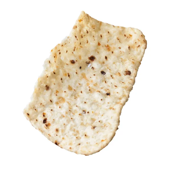 Pojedynczy Ugryziony Meksykański Nacho Chip Izolowany Białym Tle — Zdjęcie stockowe