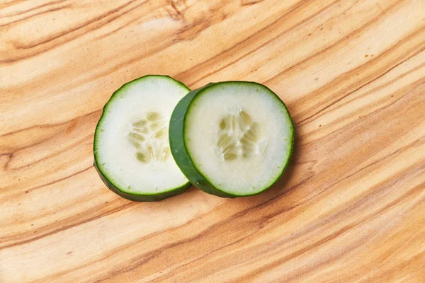 Slices Cucumber Wooden Table — Stock Photo, Image