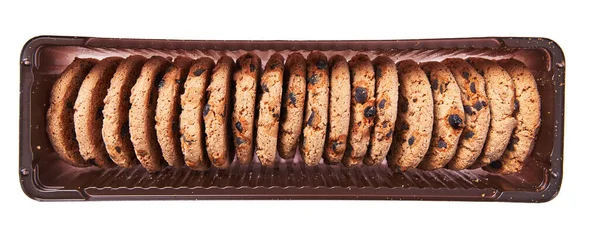 Plast Paket Med Choklad Cookies Isolerad Vit Bakgrund — Stockfoto