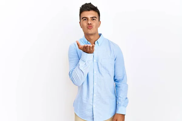 Young Hispanic Man Wearing Business Shirt Standing Isolated Background Looking — Fotografia de Stock