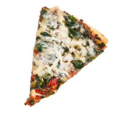  Beyaz arka planda izole edilmiş ıspanaklı İtalyan pizzası.