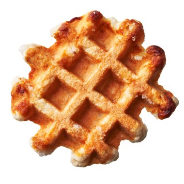  Beyaz arka planda izole edilmiş tek bir lezzetli waffle.