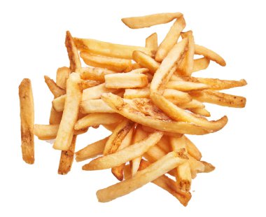  Beyaz arka planda izole edilmiş patates kızartması.