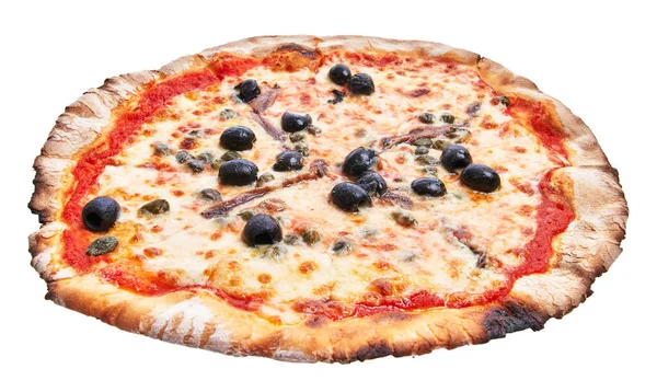 Acciughe Ingegnose Pizza Italiana Isolata Fondo Bianco — Foto Stock