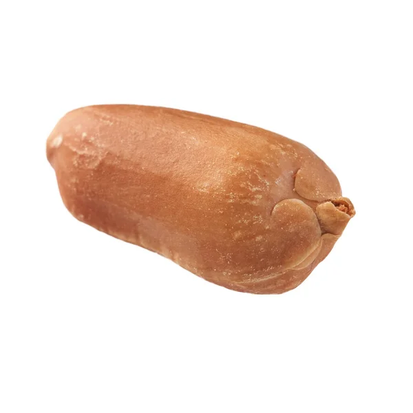 白い背景に隔離された一枚の皮をむいたピーナッツ — ストック写真