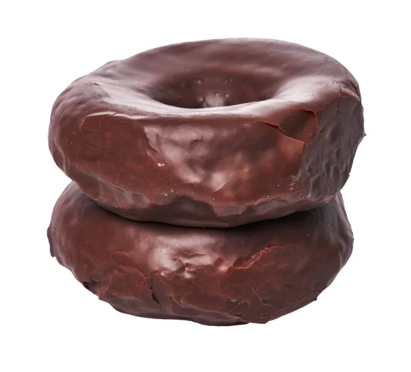 Two Delicious Chocolate Doughnuts Isolated White Background — Stock Photo, Image