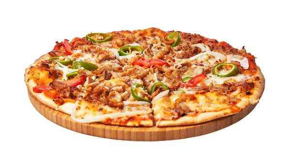 Deliciosa Pizza Italiana Kebab Aislada Sobre Fondo Blanco —  Fotos de Stock