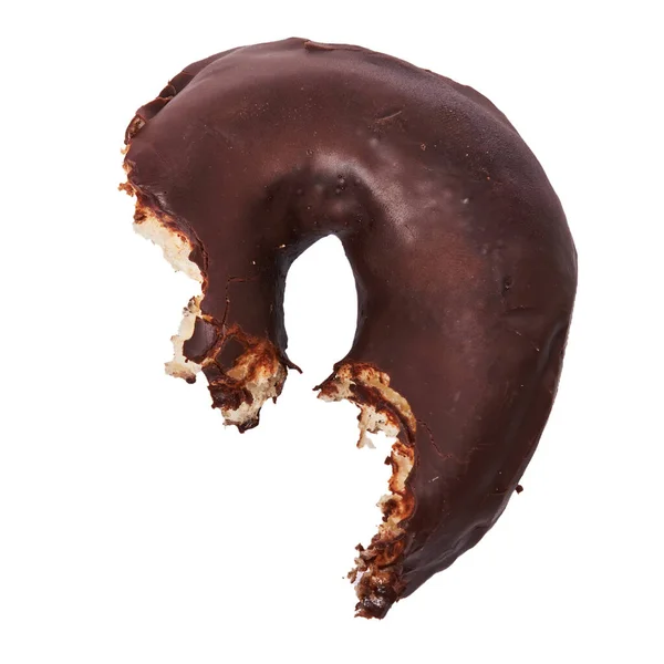 Einfach Gebissene Schokolade Donut Isoliert Auf Weißem Hintergrund — Stockfoto