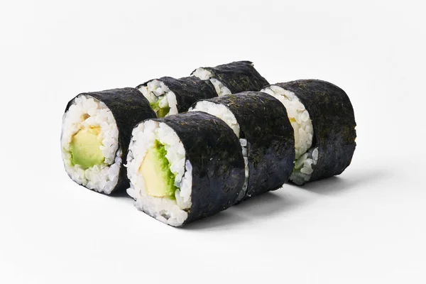 Gruppe Von Avocado Sushi Maki Isoliert Auf Weißem Hintergrund — Stockfoto