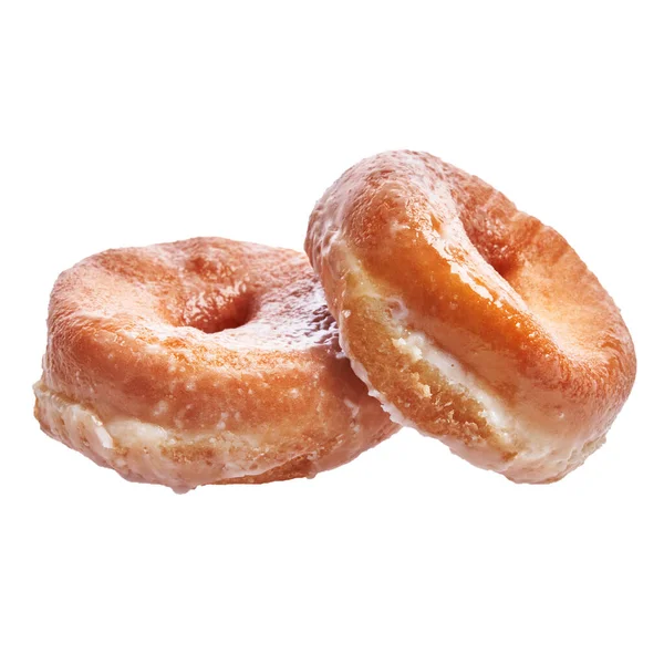 Two Glazed Doughnuts Isolated White Background — Stock Photo, Image