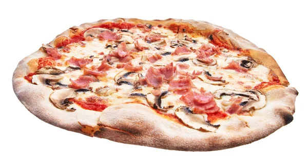 Única Pizza Italiana Prosciutto Funghi Isolada Sobre Fundo Branco — Fotografia de Stock