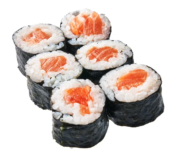 Group Salmon Sushi Maki Isolated White Background — Stock Photo, Image