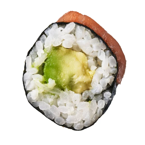 Single Avocado Salmon Sushi Maki Isolated White Background — Stock Photo, Image