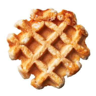  Beyaz arka planda izole edilmiş tek bir lezzetli waffle.