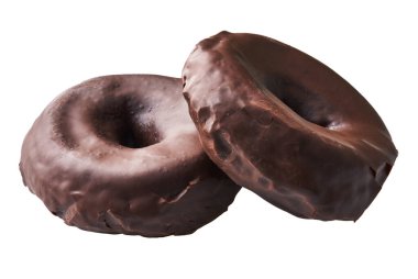  Beyaz arka planda izole edilmiş iki çikolatalı çörek.