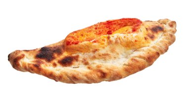  Tek calzone italyan pizzası beyaz arka planda izole edilmiş