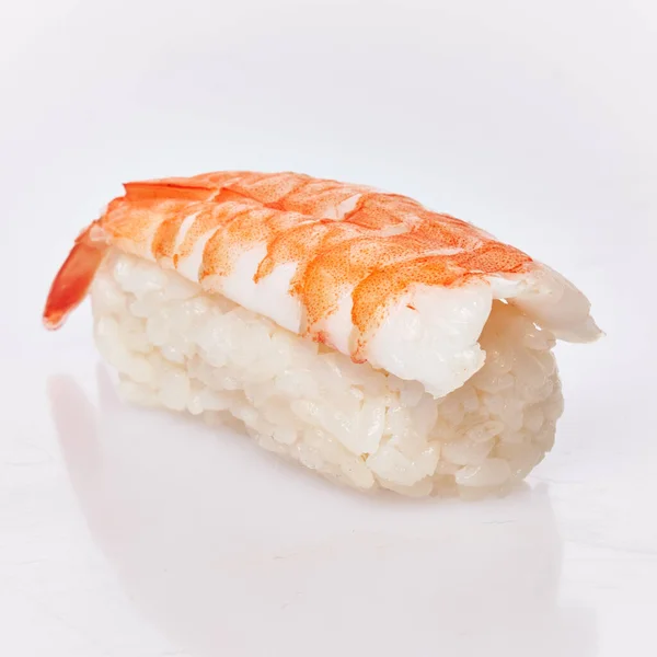 Singolo Gamberetti Nigiri Sushi Isolato Sfondo Bianco — Foto Stock